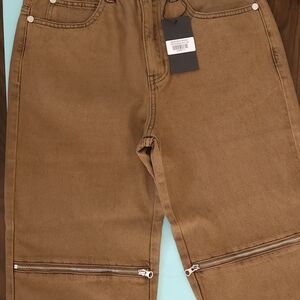 HOMME FEMME LA Brown Zipper Detail Jeans Size 28